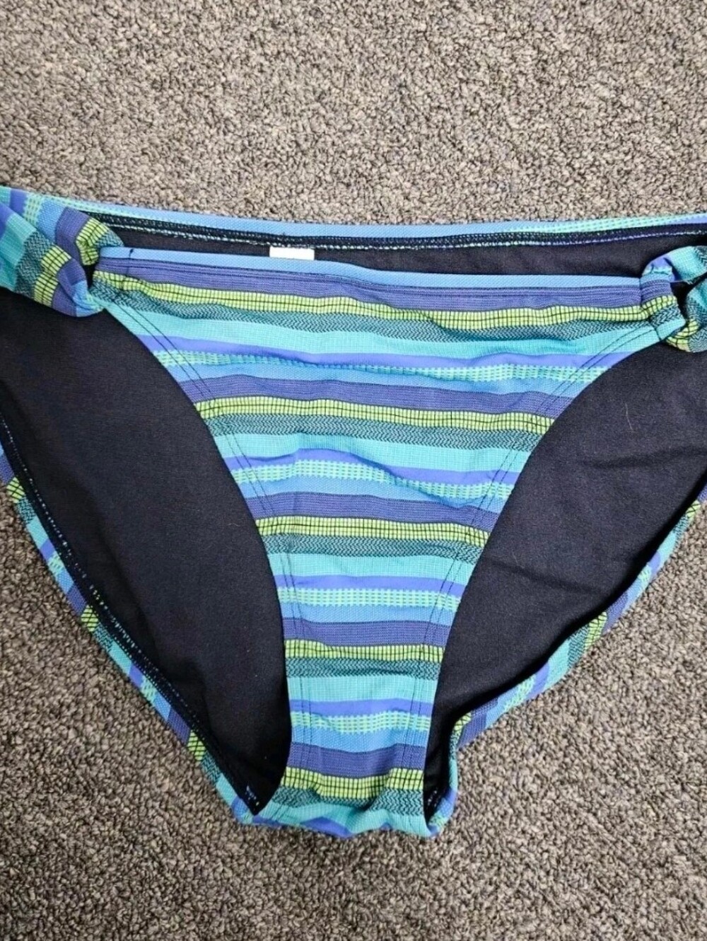 Athleta Womens Tulum Bikini Bottom Blue Green Stripe Mixed - Size L